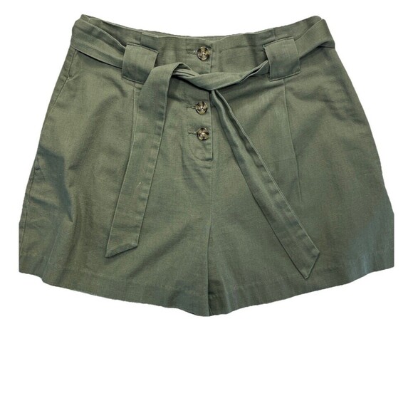 ASOS  Button Front Short Size 8 Olive Green High Rise Tie Belt Pleats  Tailored - Picture 1 of 12